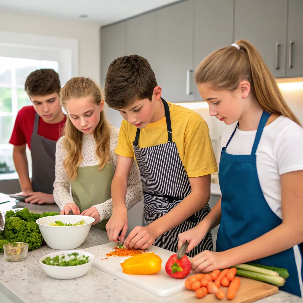 Teens learning basic cooking skills