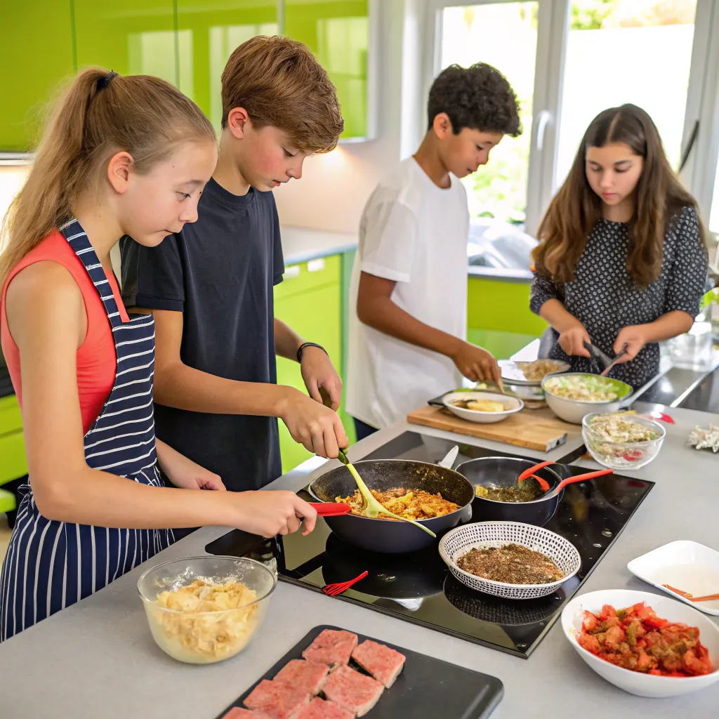 Teens cooking international dishes