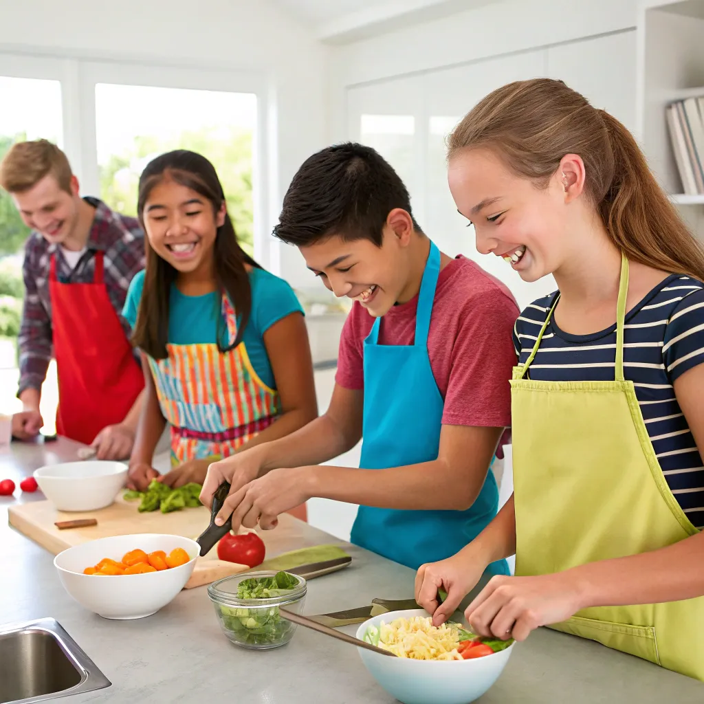 Teens enjoying a cooking class